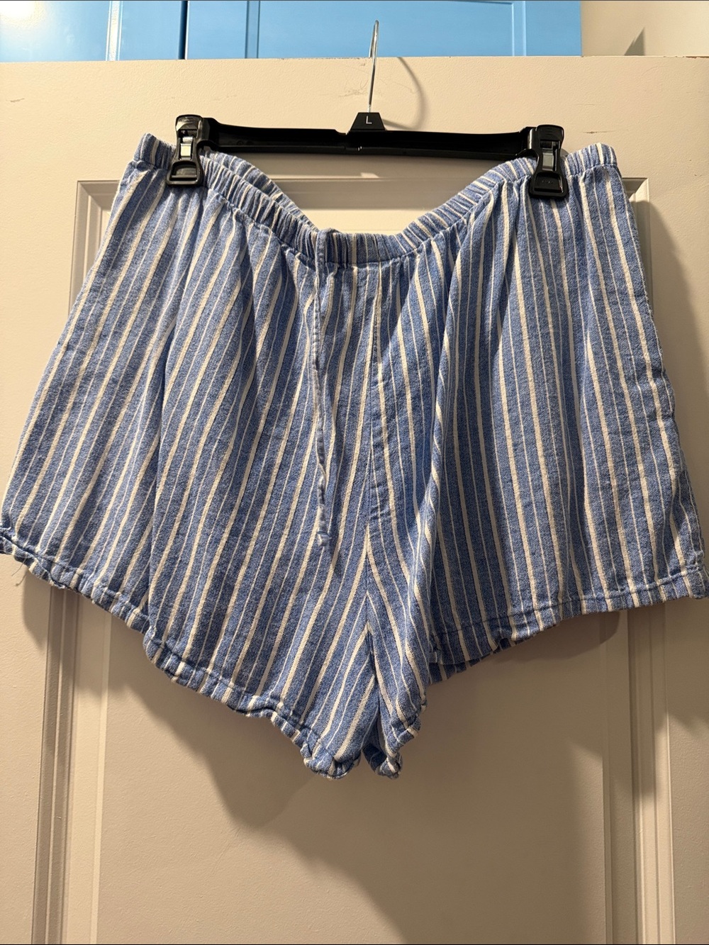 a new day Light Blue and White Striped High-Waist Lounge Shorts